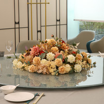 Hotel table flower arrangement big round table middle ornaments turntable simulation flower fake flower arrangement high-end restaurant box flower