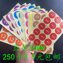 Color Round 1-12 Label Dot Self-adhesive Waterproof Color Sticker Digital Month Label