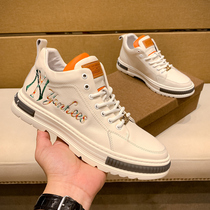 European station High mens shoes embroidered leather breathable white shoes mens Joker thick bottom increased Martin boots luxury Tide brand