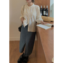 cozydays vintage blue denim skirt women autumn winter 2021 high waist slim A- shaped long half-body split skirt