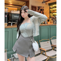 Zhou Baizi FORYOU2022 Spring new knitted jacket woman pure desire harnesses vest two sets to reduce their age slightly fat