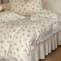 South Korea Retro Wind Small Crummy Lace Flower Lace Bedside Bed Four Pieces Of Girl Hearts All-cotton Pure Cotton Quilt Cover Bed Linen Bed