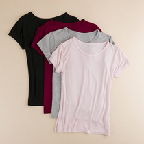Womens summer round neck short sleeve T-shirt thin half-sleeved home wear casual solid color pajamas top