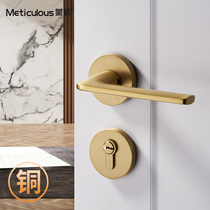 Mongolian European-style indoor pure copper door lock magnetic mute household handle lock Copper color simple split bedroom