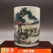 Antique porcelain late Qing Dynasty Guangxu pastel landscape pen container antique ceramic antique porcelain collection retro ornaments
