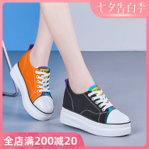Thick-soled canvas shoes womens summer 2021 new thin muffin sports casual shoes all-match inner height-increasing womens shoes autumn