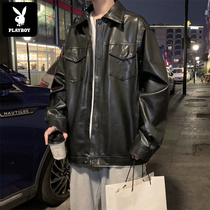 Playboy motorcycle leather mens 2021 new spring and autumn Korean version of the trend jacket autumn top casual jacket