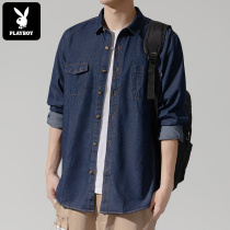 Playboy denim shirt mens long sleeve spring and autumn casual shirt fashion Joker unibel handwear jacket