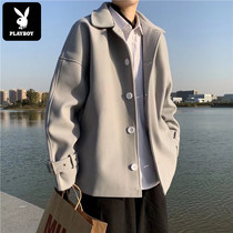 Playboy Hong Kong wind woolen coat mens short spring and autumn winter loose ins Tide brand senior niece coat