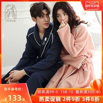 Couples pajamas womens autumn and winter morning gown cotton long sleeve mezzanine thickened winter home clothing mens spring and autumn bathrobe