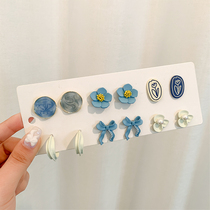 Wang fried 6-piece set ~ hipster stud cute girl sweet earrings female versatile niche design sense ear jewelry
