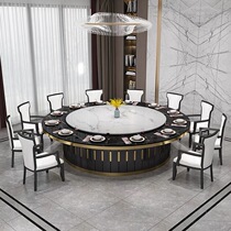 Hotel electric dining table Large round table Light luxury imitation marble clubhouse large round table Hotel new Chinese style 16-person round table