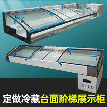 Customized step stalls barbecue fried skewers cooked food countertop refrigerated freezing display cabinet desktop fresh-keeping Cabinet seafood ice table