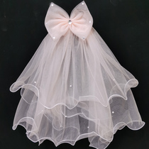 Pink veil bridal veil headdress Super Xiansen Net red photo props retro childrens veil simple short