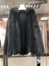 Male Clothing Imported Ferret Fur Fur Coat Cruciate Coat Cross Mince Grey Grass Upper Cream Color