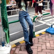 ffcheer thin legs straight legs top1high waist blue jeans female thin straight straight pencil pants