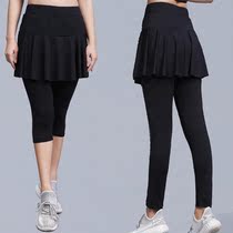 Badminton clothing womens seven-point pants quick-drying sweatpants fake two spring and summer tennis fitness running pants high waist size