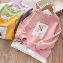 Fashion Foreign Air Boy Clothing Spring New Women Childrens Pure Cotton Woolen Loop Sweatshirt CUHK Childrens Alphabet Stack Wearing Fake Two Blouses