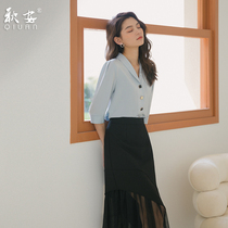 Qiuan mid-sleeve professional skirt Goddess Fan commuter womens clothing teacher fashion temperament formal dress interview work suit suit