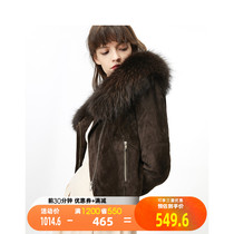 Aya ZHI ONLY summer new fashion suede slim short fur fur collar leather jacket female) 119428511