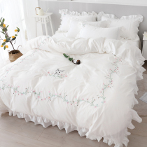 High-end Ins Nets Red Princess Wind White Pure Cotton Embroidered Bed Four Pieces 100 Full Cotton Sheets Quilt Cover Bed Skirt