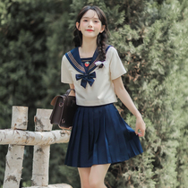 JK uniform summer suit Western style age-reducing girl student Navy collar short sleeve shirt pleated skirt two-piece summer
