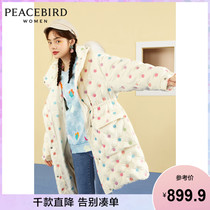 Taiping bird 2020 winter new tooling wind long polka dot thick coat long over-the-knee large hairy collar down jacket female