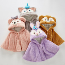 Baby out cloak women Winter 3 coral velvet foreign style childrens windproof jacket winter plus velvet 1 year old baby cloak