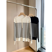 Foundation Almighty 100 Hitch 2022 Spring New Pint Woman Henri Territorial Waters Soul Striped Shoulder Cuff Loose version of the knitted sweatshirt