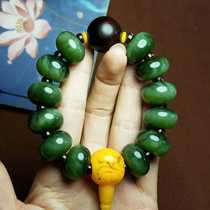 Russian old pit Hetian jade Jasper cats eye spinach green apple beads Shenyang green hand string abacus beads bracelet mens