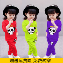 Childrens spring dress male and female baby long sleeves slim fit pure cotton small and medium boy clothing girl spring sweatshirt two sets of damp