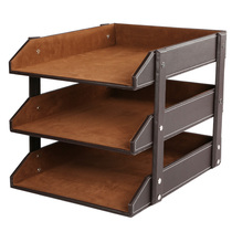 Leather three-layer file rack Data storage rack Furniture supplies on the table Office office decoration file frame