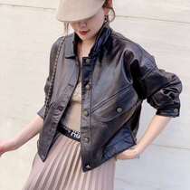 Leather jacket womens European station 2021 leather jacket womens autumn and winter new European goods black fashion foreign style small leather clothes