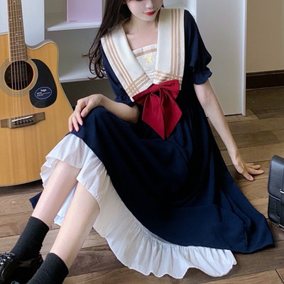 taobao agent Navy summer Japanese small princess costume, short sleeve dress, plus size, Lolita style