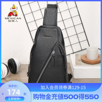 Rice Straw Man Chest Bag Mens Leather Single Shoulder Bag Casual Backpack Head Layer Bull Leather Tide Card Large Capacity Mens Diagonal Satchel Bag