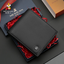  Scarecrow thin wallet gift high-end gift box leather short fashion business leather wallet mens wallet sheepskin