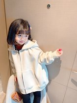 French Jacadi Girls Spring and Autumn Dress New Hooded Sweatshirt Foreign Baby Kids Fashion Medium Long Jacket