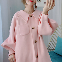 Age-reducing cherry blossom pink doll collar A-shaped double-sided wool coat female long 2020 new loose wool coat