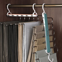 Folding pants rack storage artifact multi-function magic Household multi-layer incognito clip drying wardrobe built-in telescopic pants hanging