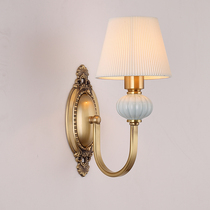  All copper American wall lamp Living room double-headed wall lamp Bedroom bedside single-headed background wall lamp Ceramic copper wall lamp
