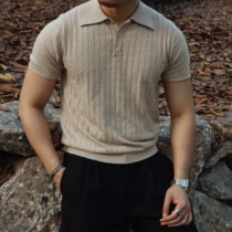 Chai Rice knitted lapel Polo short-sleeved T-shirt Knit shirt American vintage mens Ami Kachi summer
