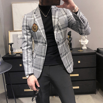 Spring and autumn new suit jacket mens Korean version of the trend hair stylist slim suit British style casual trend brand single west
