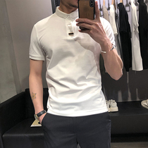 Summer Polo Mens short sleeve lapel T-shirt Korean fashion slim shirt British Ruffian half sleeve shirt Paul shirt