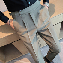 Naples casual trousers mens spring and autumn high waist straight trousers Korean slim business non-iron suit pants