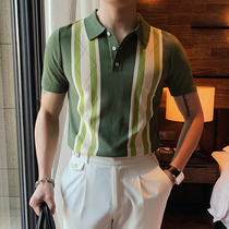 Senior sense ice silk t-shirt mens summer thin knitted Polo shirt Korean version of the trend light cooked wind mens high-end short-sleeved