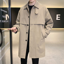 Spring and Autumn Mens Trench Coat Long Jacket Leisure Loose Joker Brand Coats Korean version of the trend light mature mens clothing