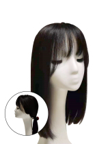 Hand needle wig Female long hair Short full head hood type air Bangs Ponytail curls Middle front lace natural live hair
