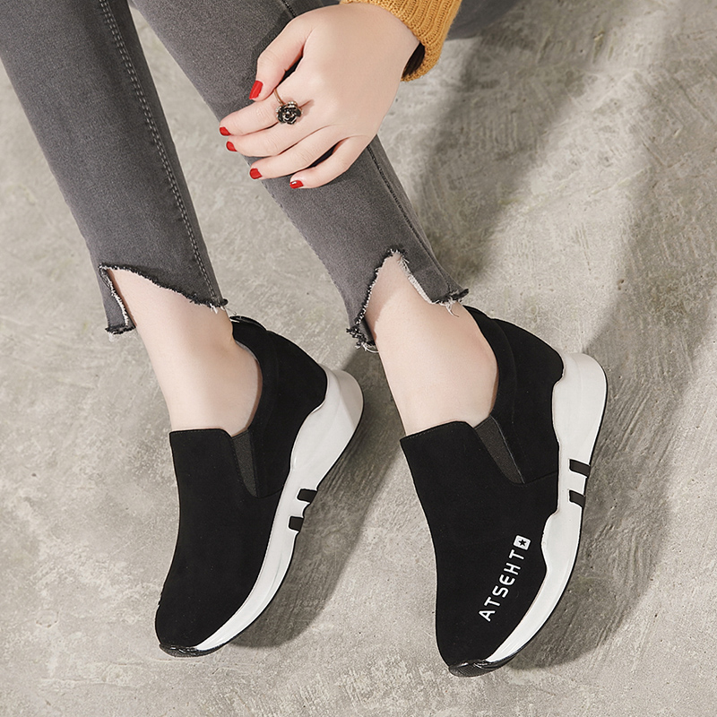 Kadanting Fall 2019 New Fashion Casual Shoes with One-foot Inside-pedal Heightening Women's Shoes and Korean Slope-heel Single Shoes