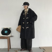 A few jiwuus autumn and winter vintage horn single-breasted windbreaker male and female college style loose hooded jacket