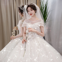 Light wedding dress 2021 new summer bride shoulder shoulder arm Princess Starry Sky temperament thin main wedding dress